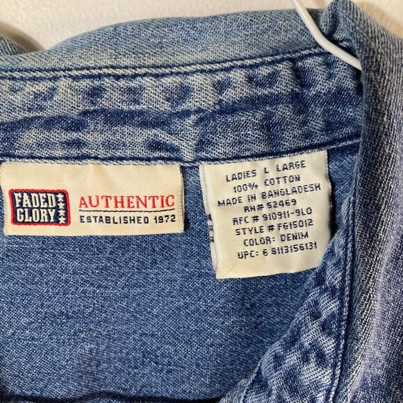 Womens Vintage Faded Glory Pearl Snap Western Shirt 3/4 Sleeve Blue L Cotton - Picture 7 of 7